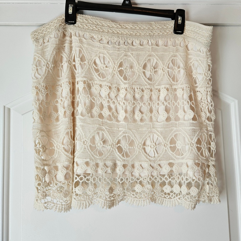 It's Pink Cream Crochet Lace Mini Skirt Womens Large Boho Lined Cream Festival